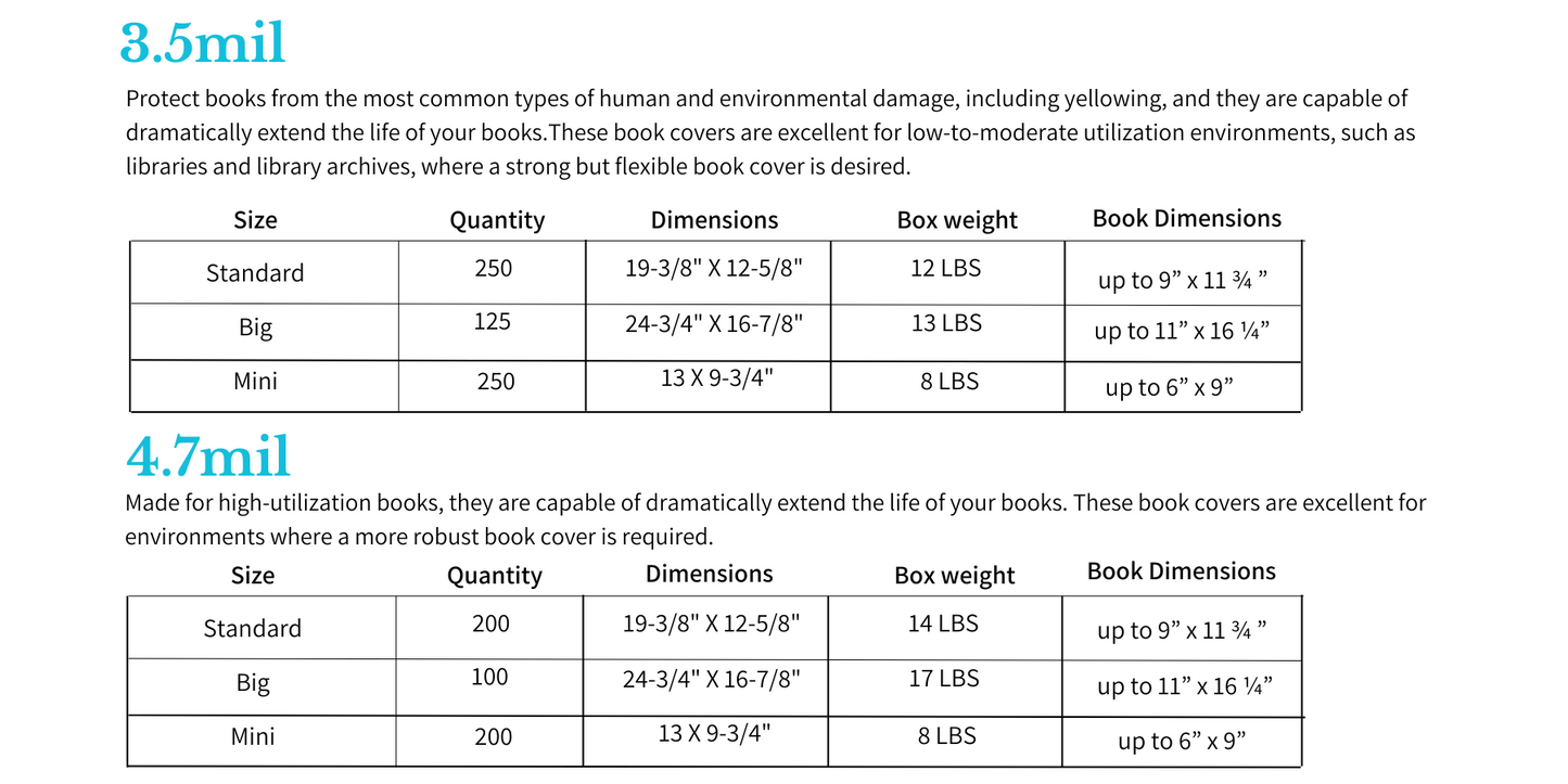 STANDARD RESISTANCE ECO Book Covers -  3.5mil Thickness