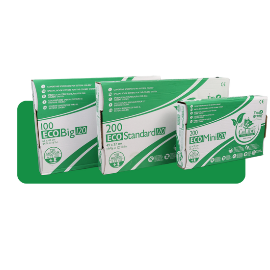 Boxes of transparent, plastic protective book covers.
